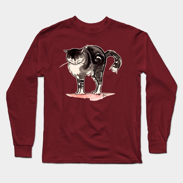 Cat stretching Long Sleeve T-Shirt by juliewu